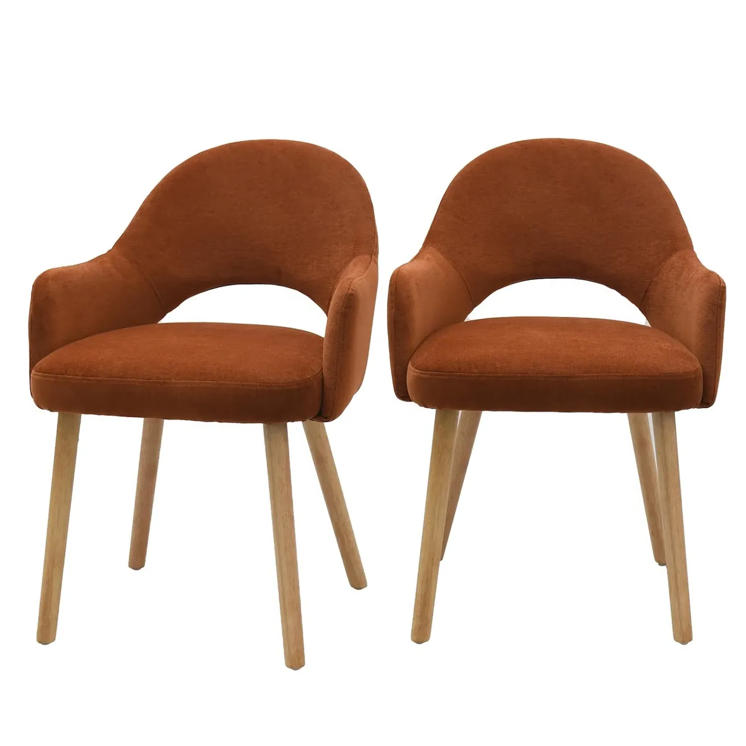 Set of 2 Dining Chairs - Orange, Chenille