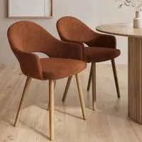 Set of 2 Dining Chairs - Orange, Chenille