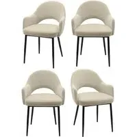 Set of 4 Dining Chairs - Beige, Chenille