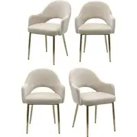 Set of 4 Dining Chairs - Beige, Chenille