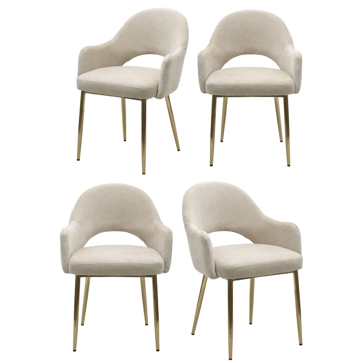 Set of 4 Dining Chairs - Beige, Chenille