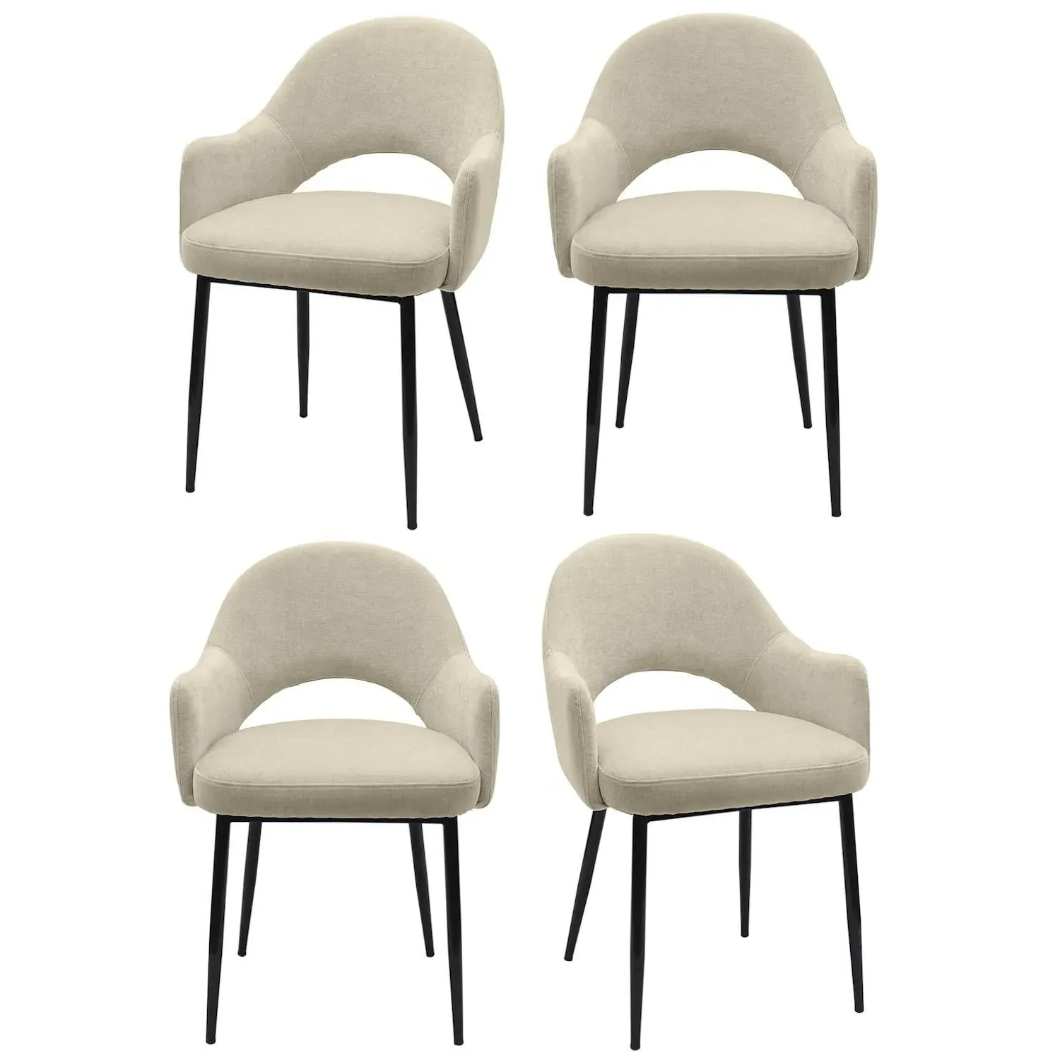 Set of 4 Dining Chairs - Beige, Chenille image