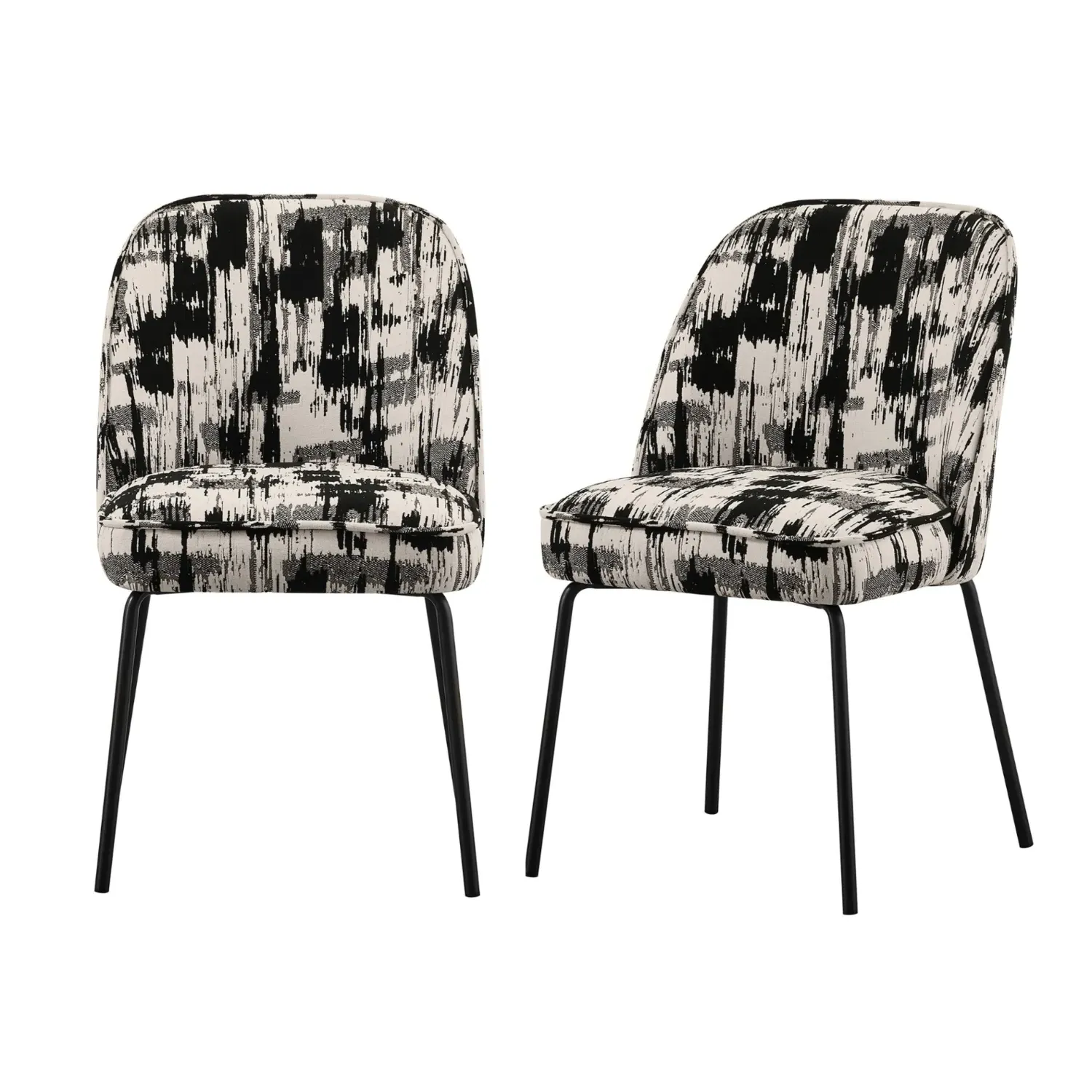 Set of 2 Curved Dining Chairs - Black, Jacquard
