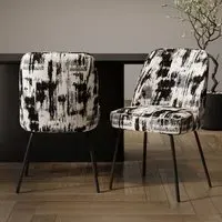 Set of 2 Curved Dining Chairs - Black, Jacquard