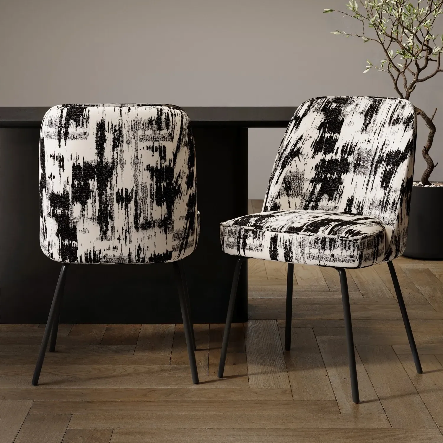 Set of 2 Curved Dining Chairs - Black, Jacquard image