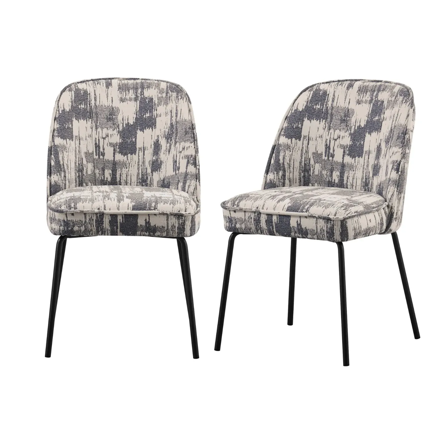 Set of 2 Curved Dining Chairs - Grey, Jacquard