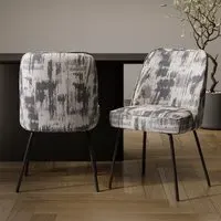 Set of 2 Curved Dining Chairs - Grey, Jacquard
