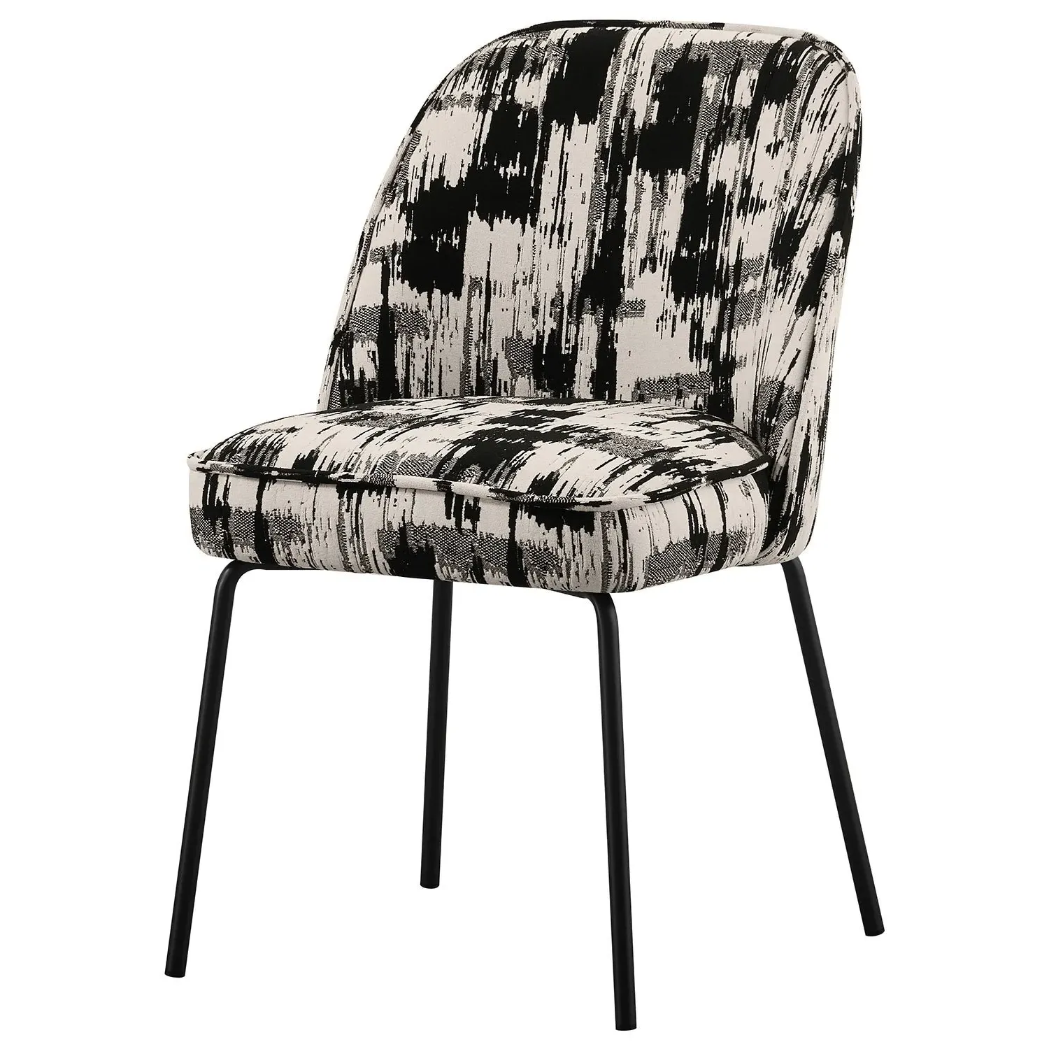 Set of 4 Curved Dining Chairs - Black, Jacquard
