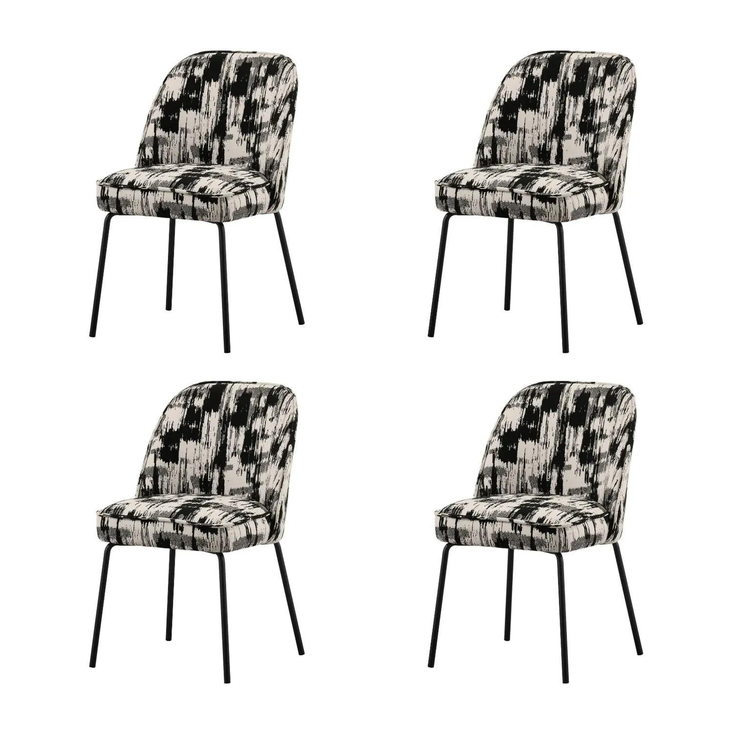 Set of 4 Curved Dining Chairs - Black, Jacquard image