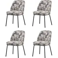 Set of 4 Curved Dining Chairs - Cream, Jacquard