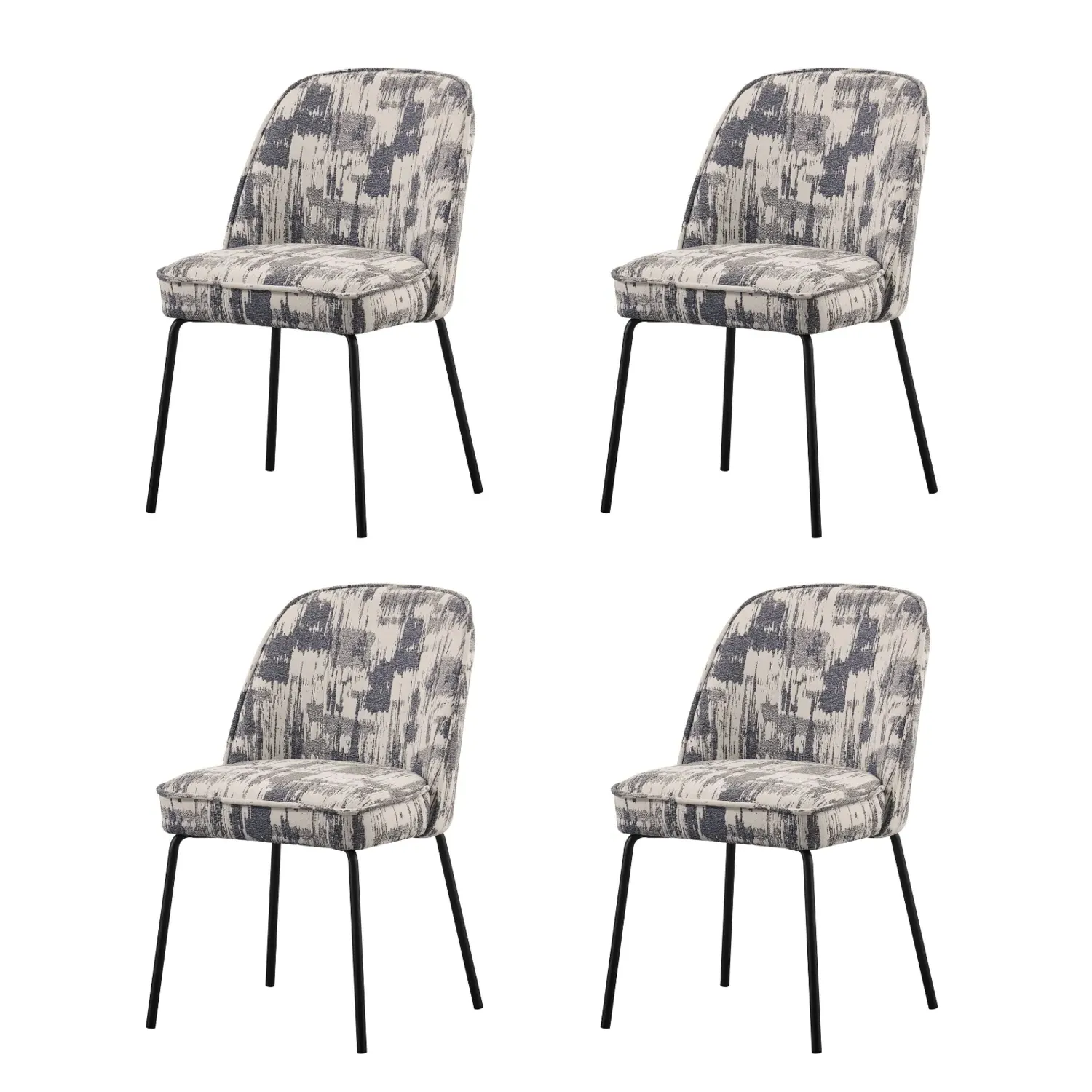 Set of 4 Curved Dining Chairs - Cream, Jacquard image
