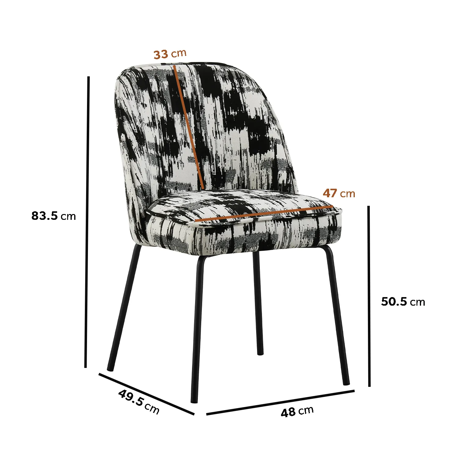Set of 6 Curved Dining Chairs - Black, Jacquard