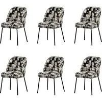 Set of 6 Curved Dining Chairs - Black, Jacquard