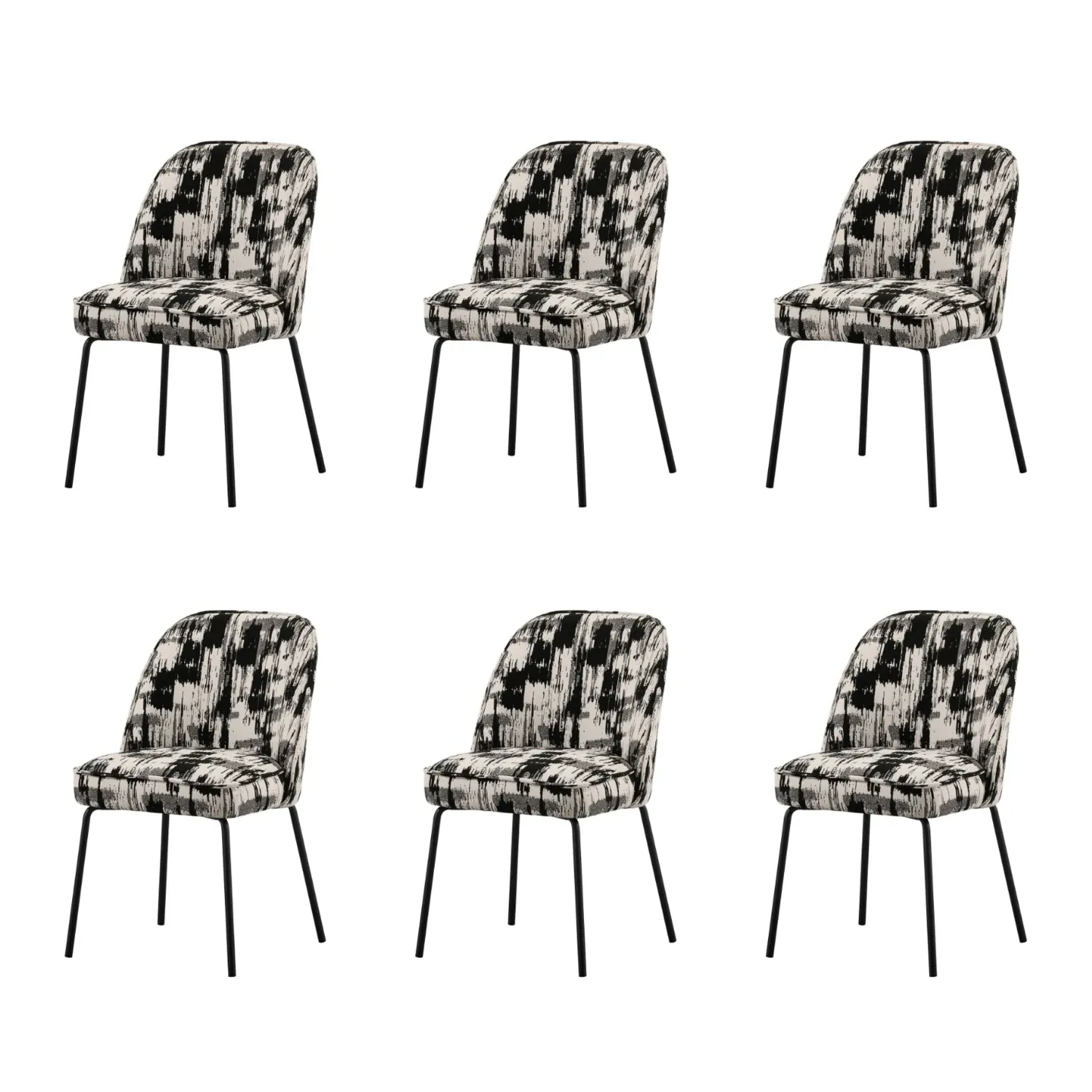 Set of 6 Curved Dining Chairs - Black, Jacquard