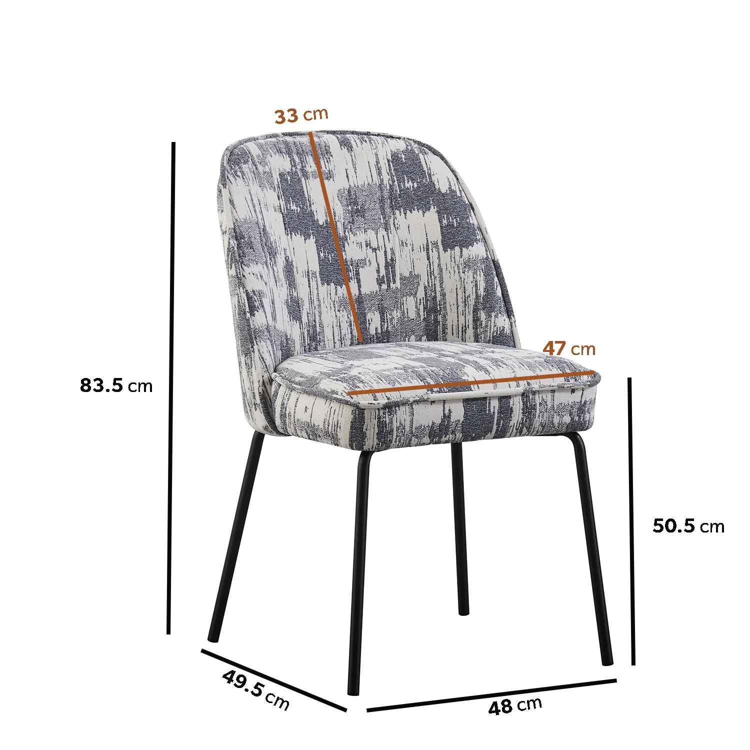 Set of 6 Curved Dining Chairs - Cream, Jacquard