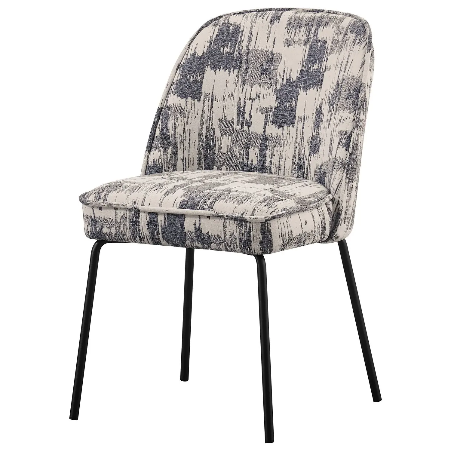Set of 6 Curved Dining Chairs - Cream, Jacquard