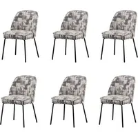 Set of 6 Curved Dining Chairs - Cream, Jacquard