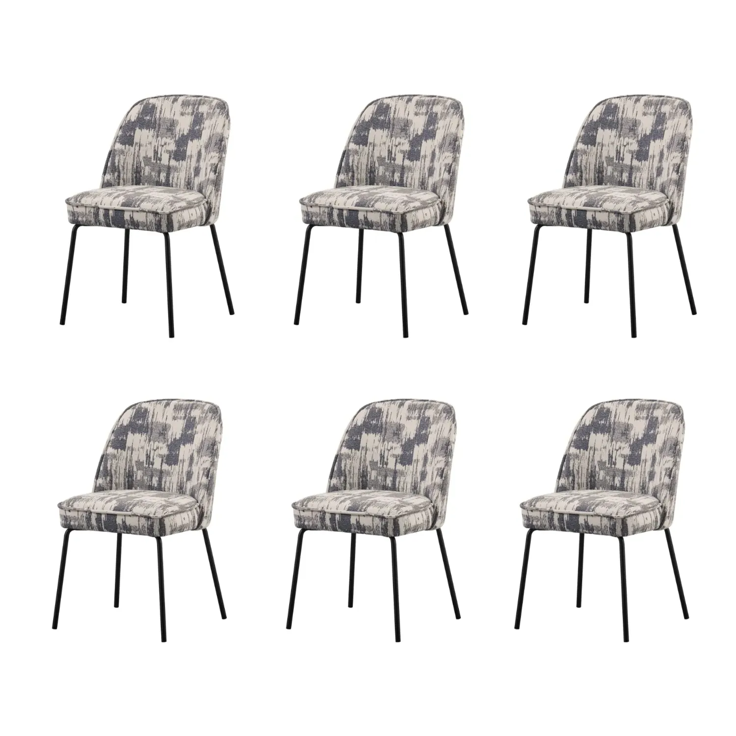 Set of 6 Curved Dining Chairs - Cream, Jacquard image