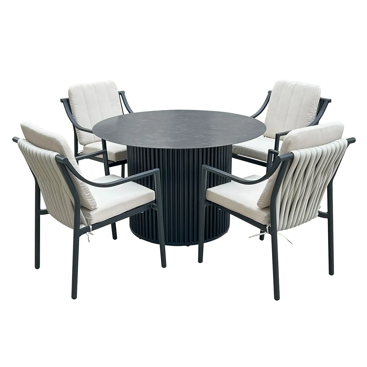 4-Seater Round Dining Set - Beige, Aluminium