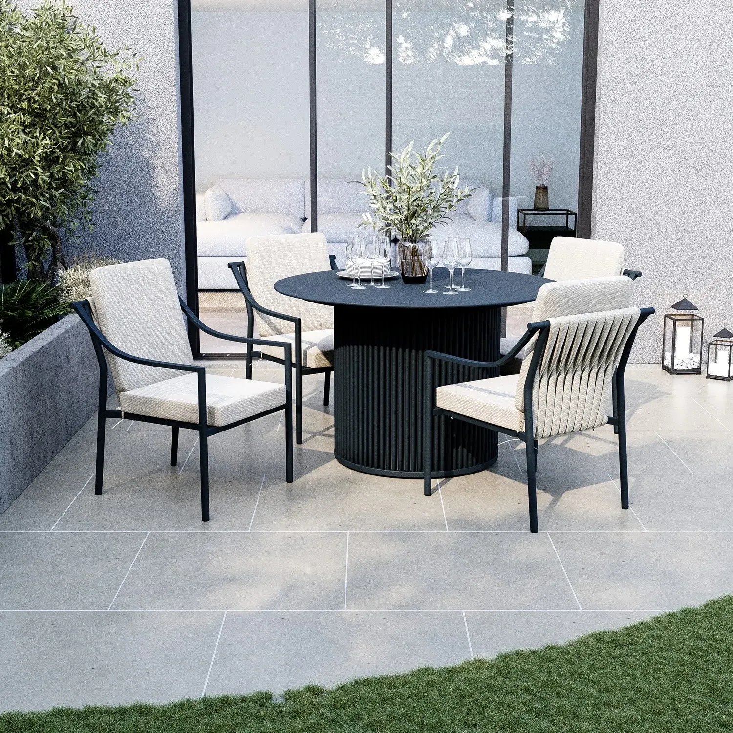 4-Seater Round Dining Set - Beige, Aluminium image