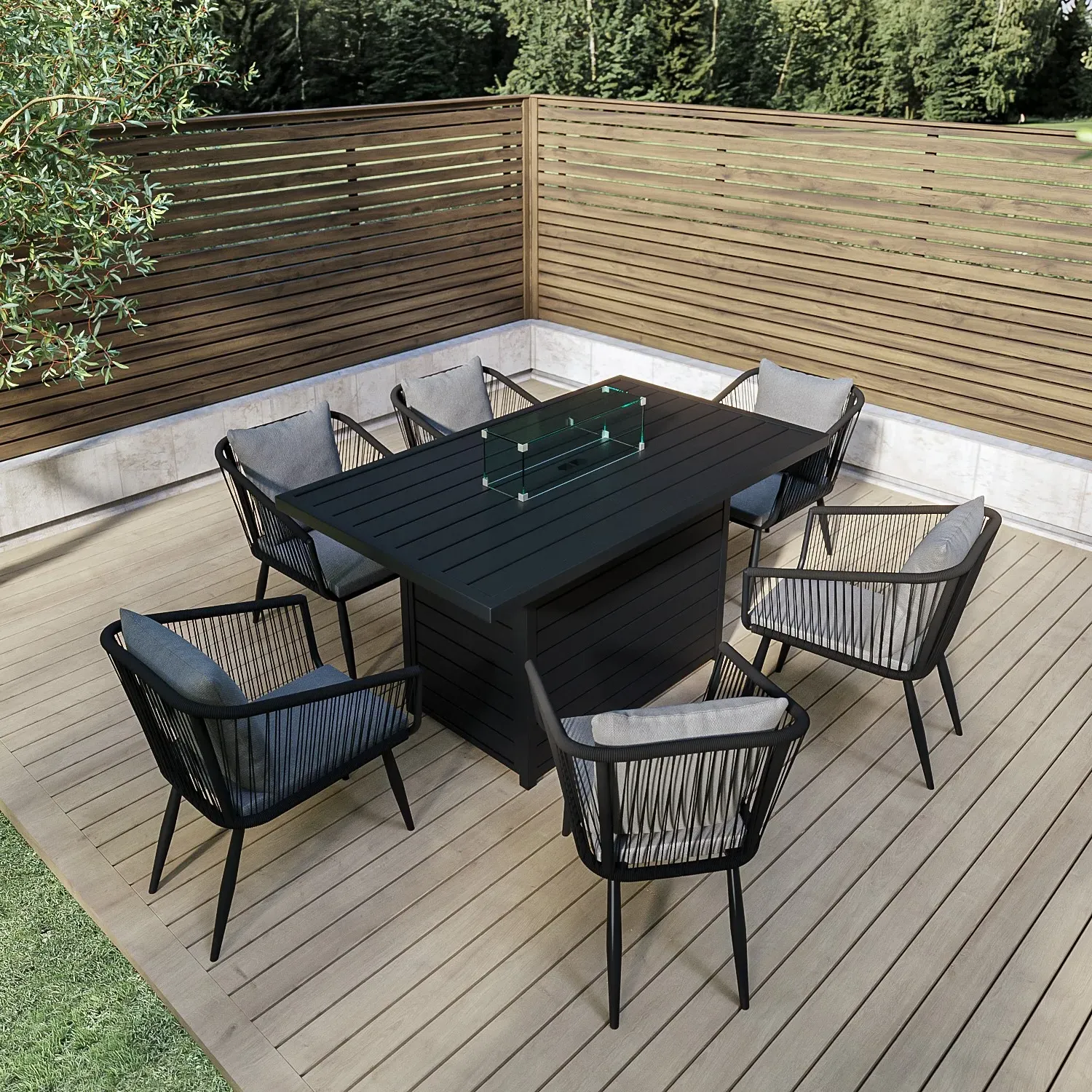 6-Seater Dining Set with Firepit Table - Grey
