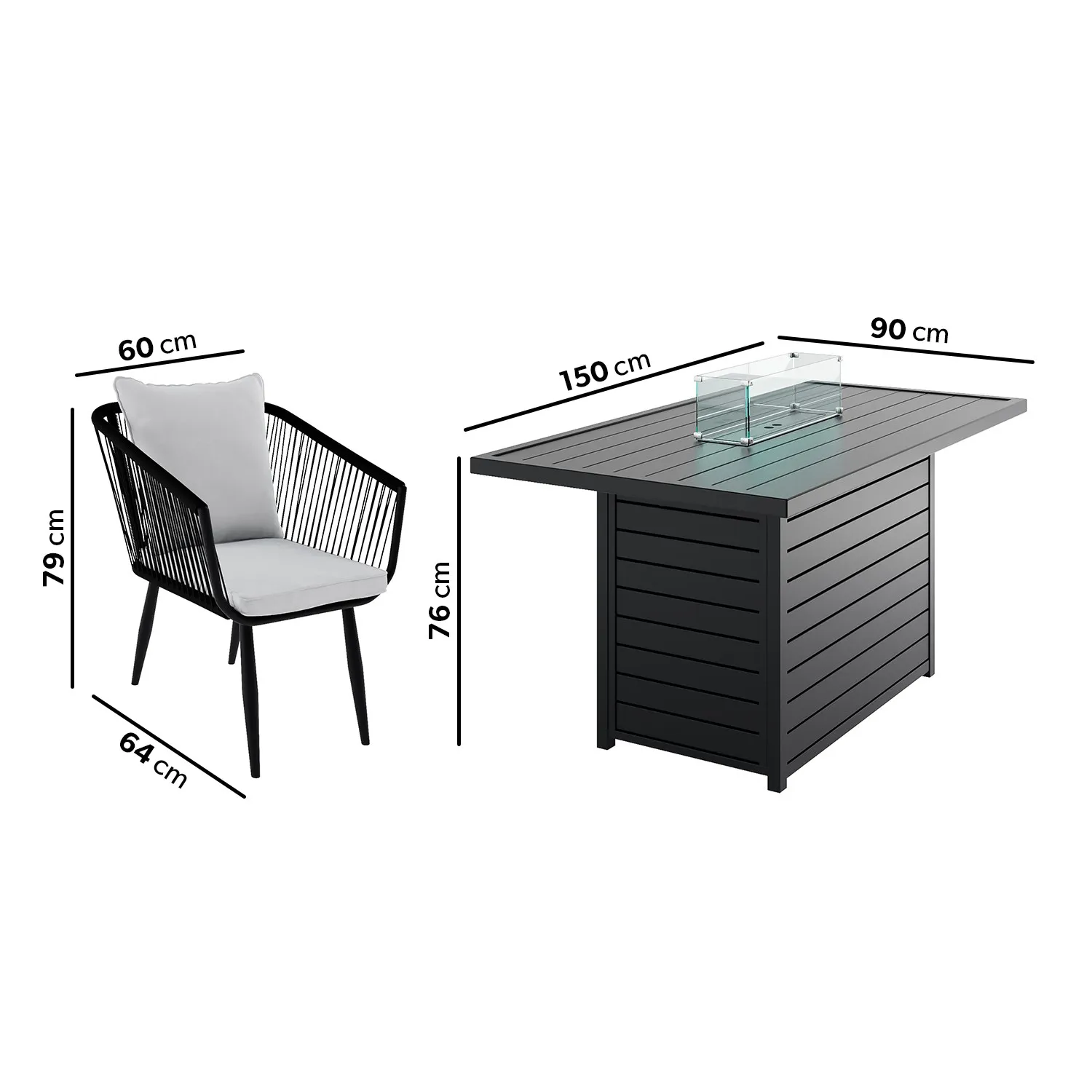 6-Seater Dining Set with Firepit Table - Grey