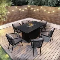 6-Seater Dining Set with Firepit Table - Grey