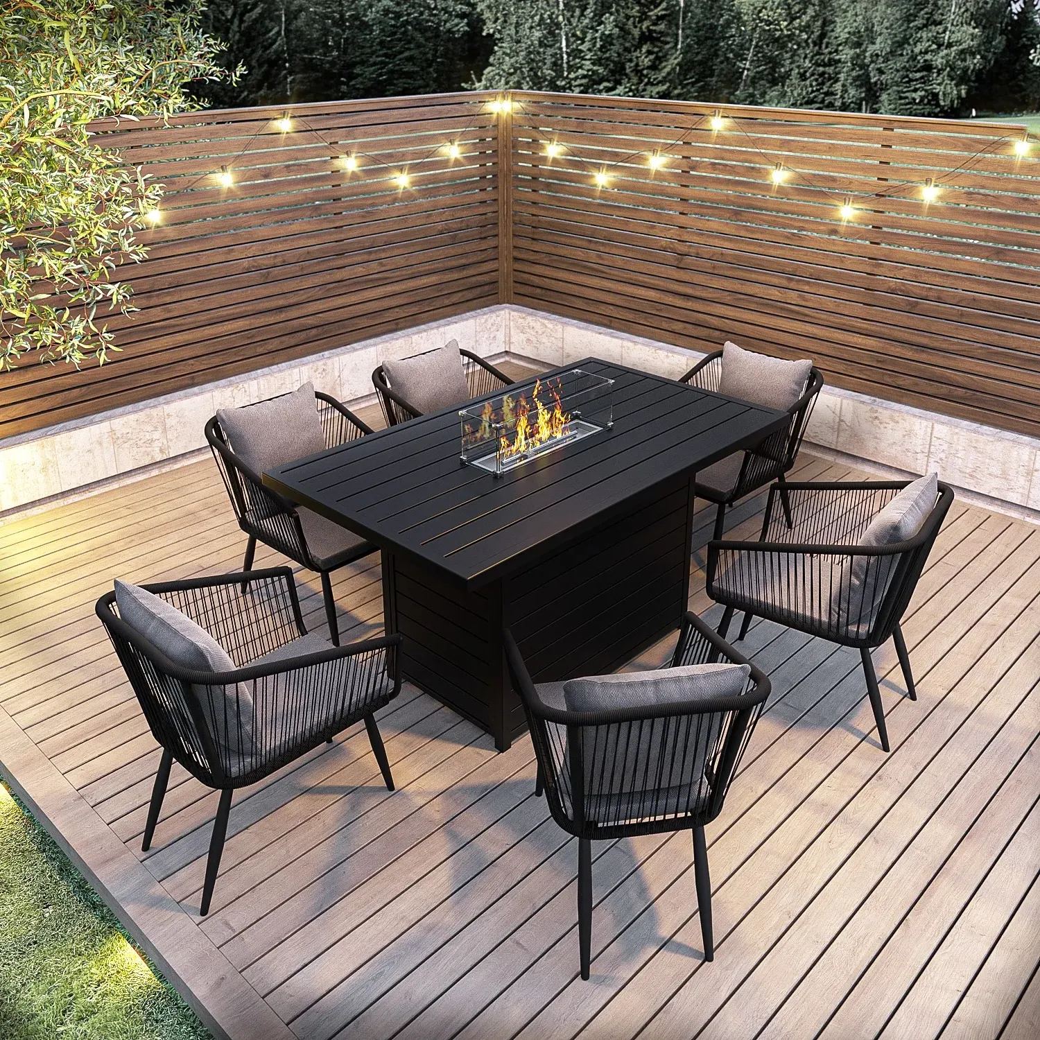 6-Seater Dining Set with Firepit Table - Grey image