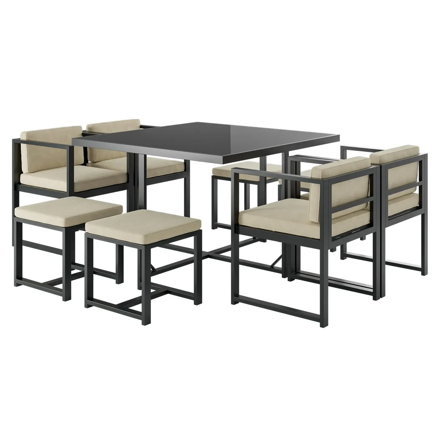 8-Seater Cube Dining Set - Grey, Metal
