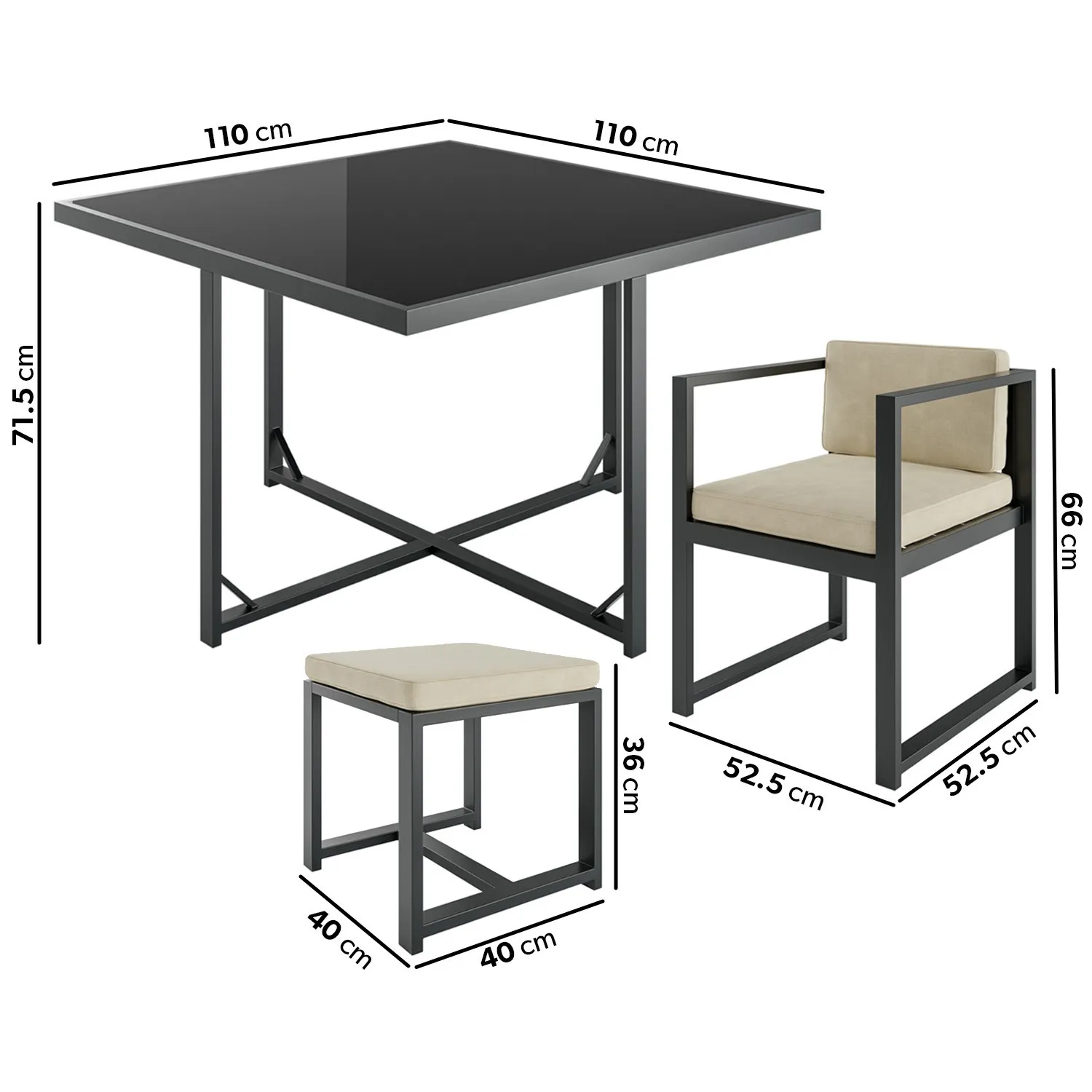8-Seater Cube Dining Set - Grey, Metal