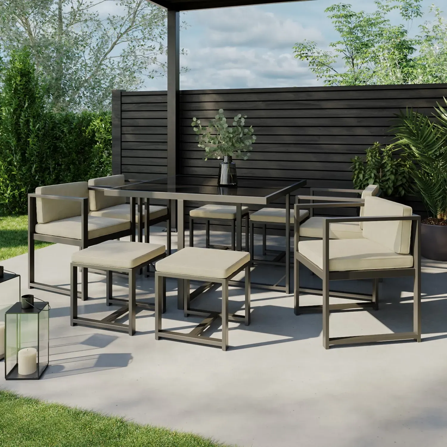 8-Seater Cube Dining Set - Grey, Metal image