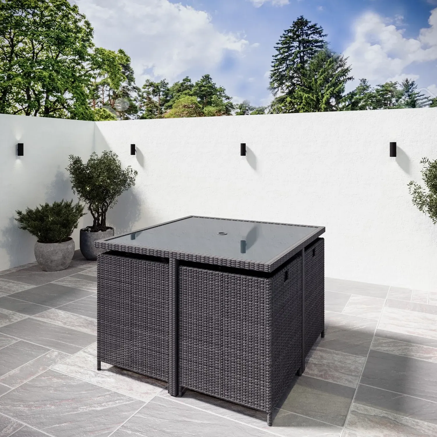 8-Seater Cube Dining Set with Parasol - Charcoal