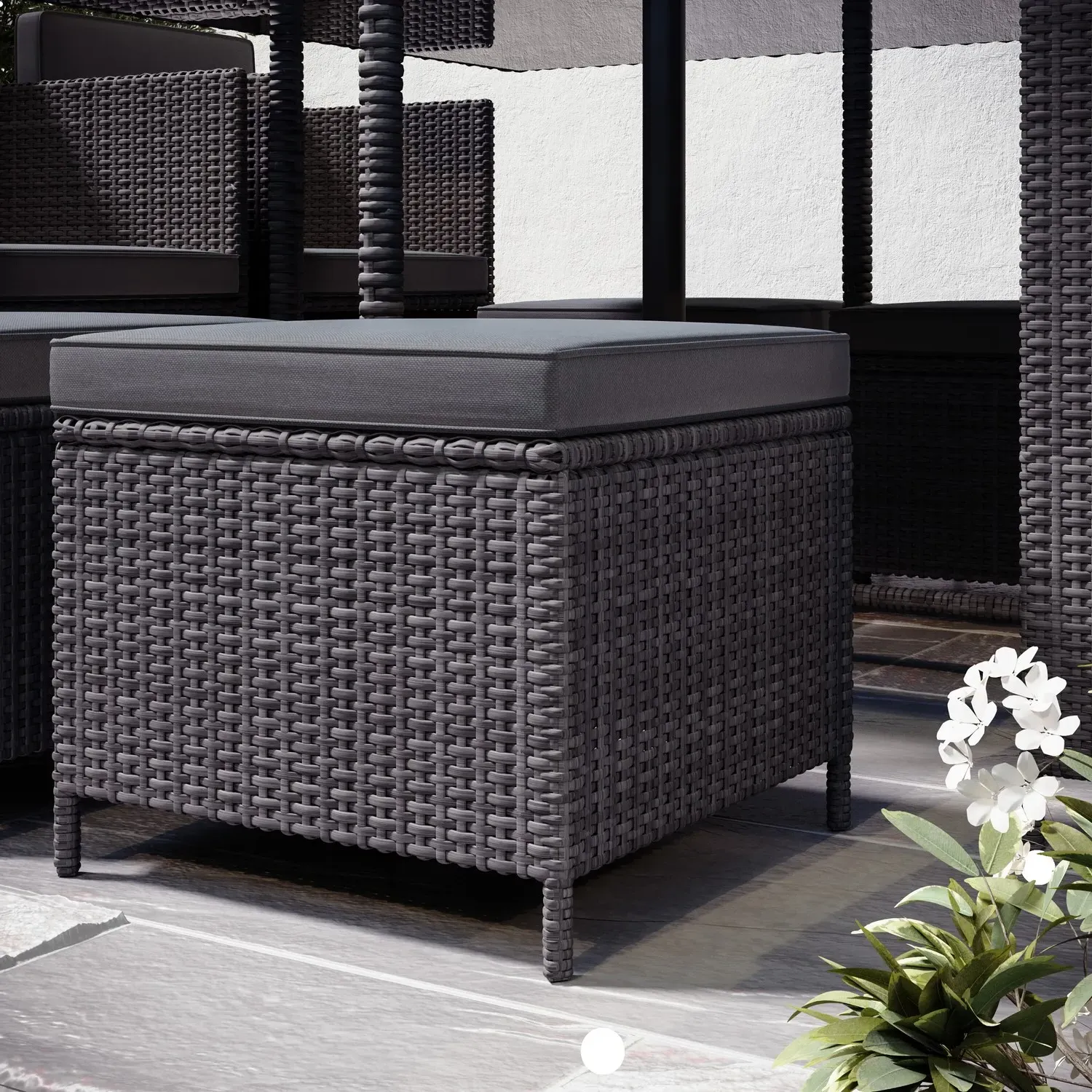 8-Seater Cube Dining Set with Parasol - Charcoal