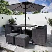 8-Seater Cube Dining Set with Parasol - Charcoal