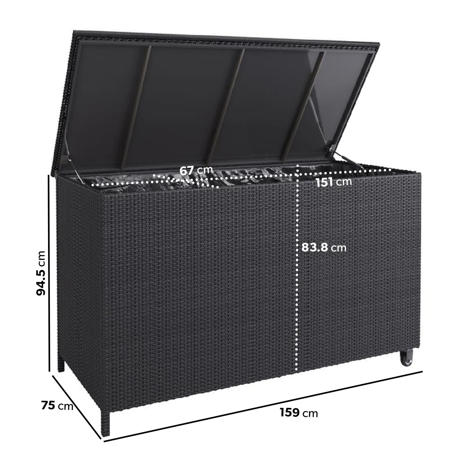 Large Storage Box with Gas Lift - Charcoal, Rattan