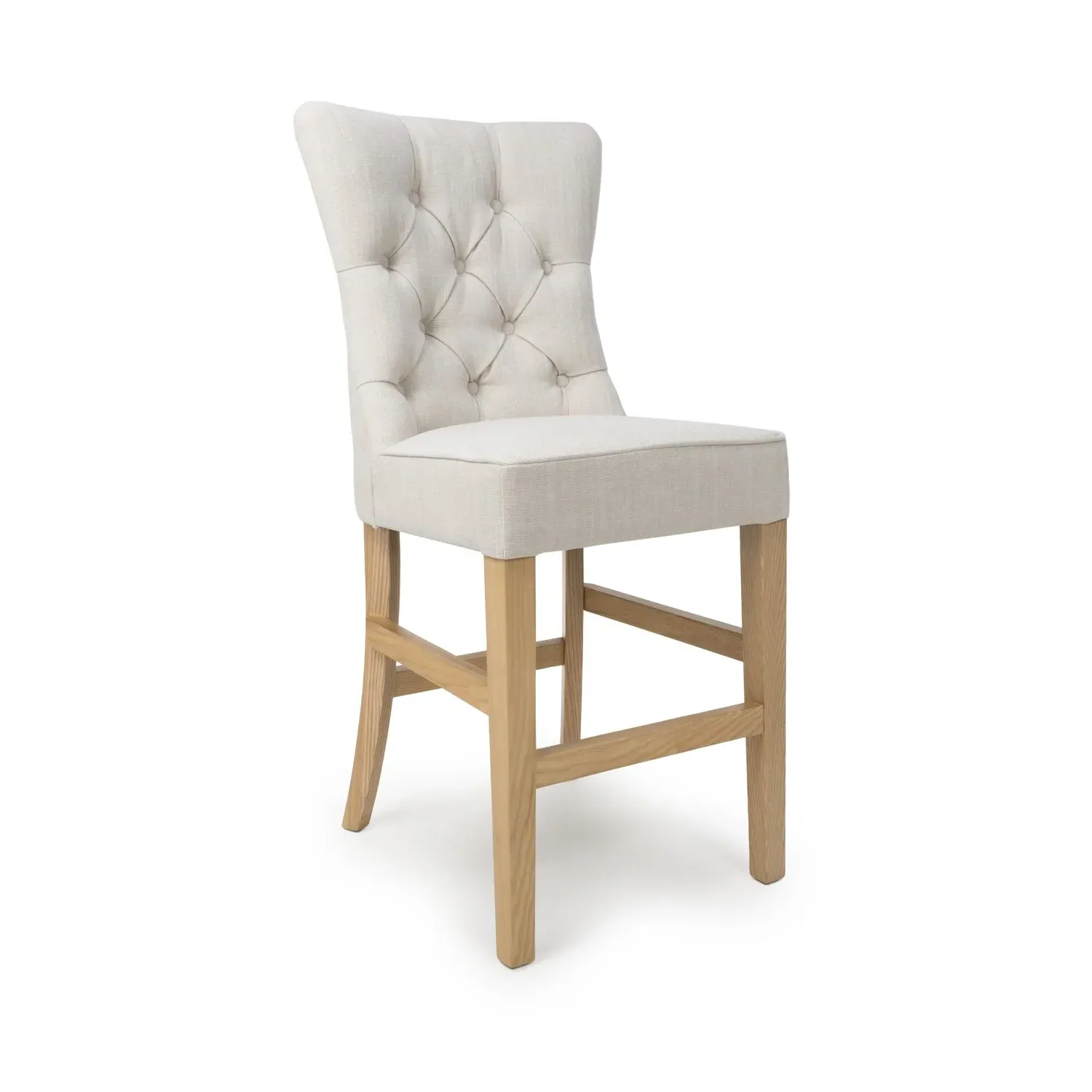 Kitchen Stool with Buttoned Back - Ivory, Linen