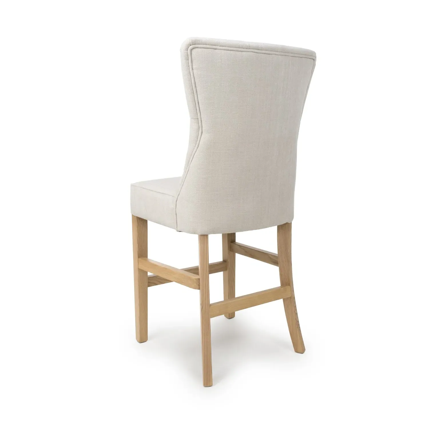 Kitchen Stool with Buttoned Back - Ivory, Linen