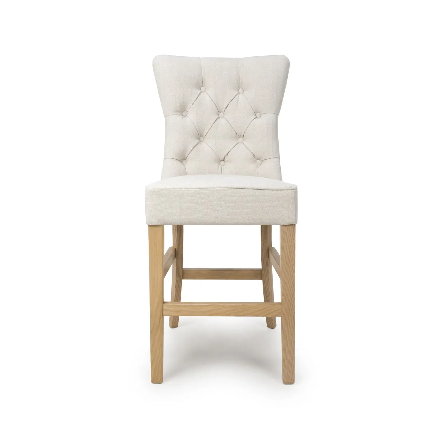 Kitchen Stool with Buttoned Back - Ivory, Linen