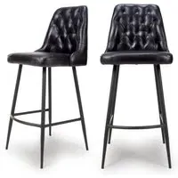 Set of 2 Counter Stools with Quilted Back - Black