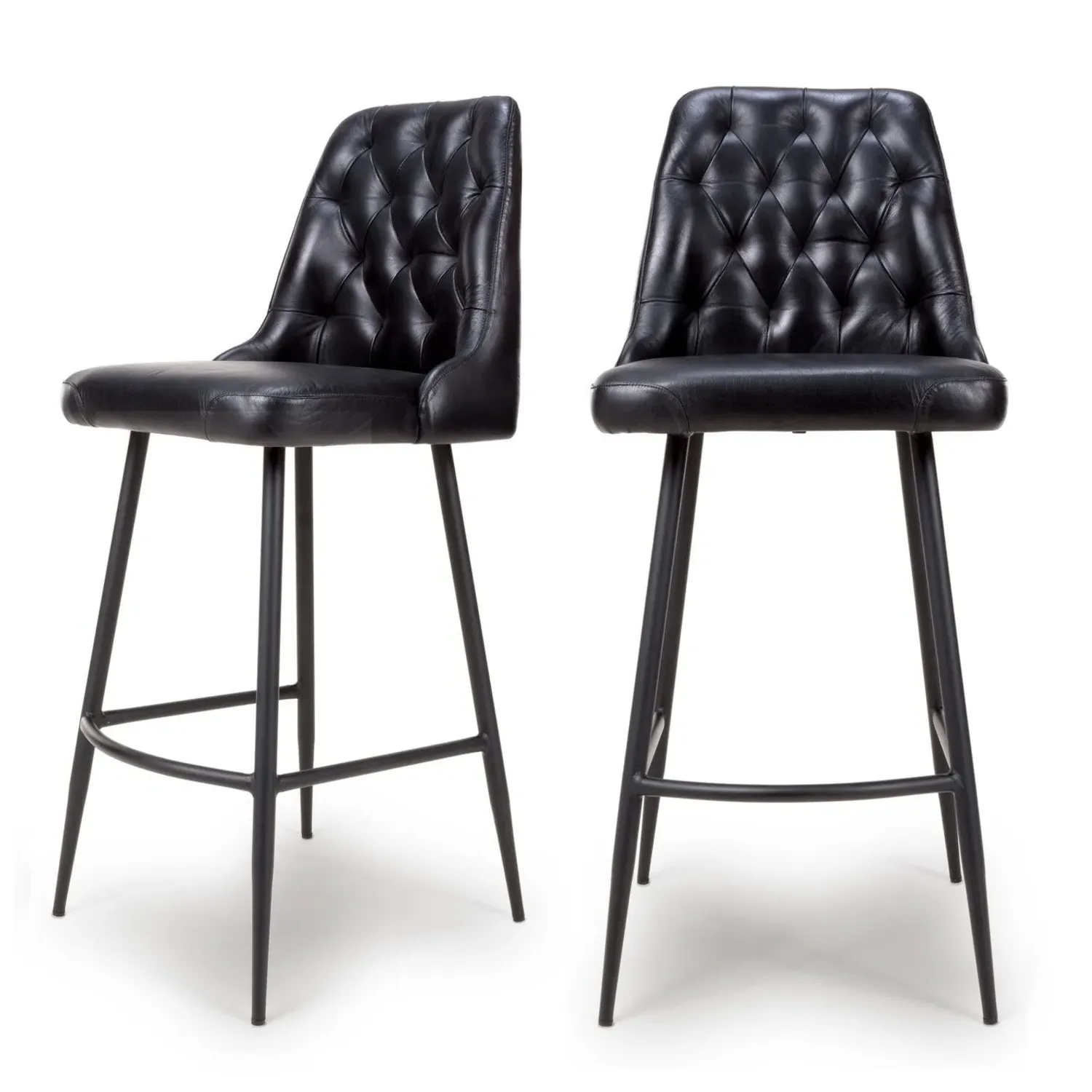 Set of 2 Counter Stools with Quilted Back - Black
