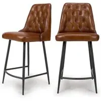 Set of 2 Counter Stools with Quilted Back - Tan