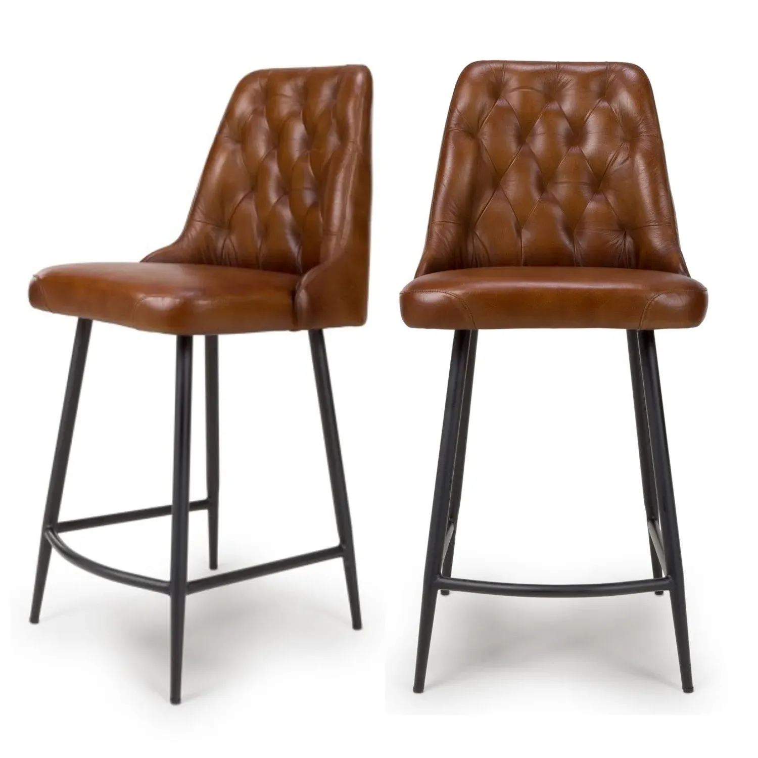 Set of 2 Counter Stools with Quilted Back - Tan