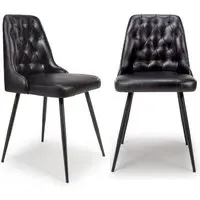 Set of 2 Dining Chairs with Quilted Back - Black