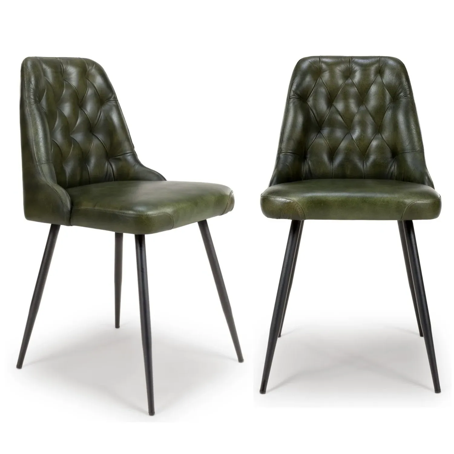 Set of 2 Dining Chairs with Quilted Back - Green