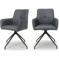 Set of 2 Swivel Dining Chairs - Grey, Faux Leather