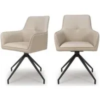 Set of 2 Swivel Dining Chairs - Taupe, Faux Leather