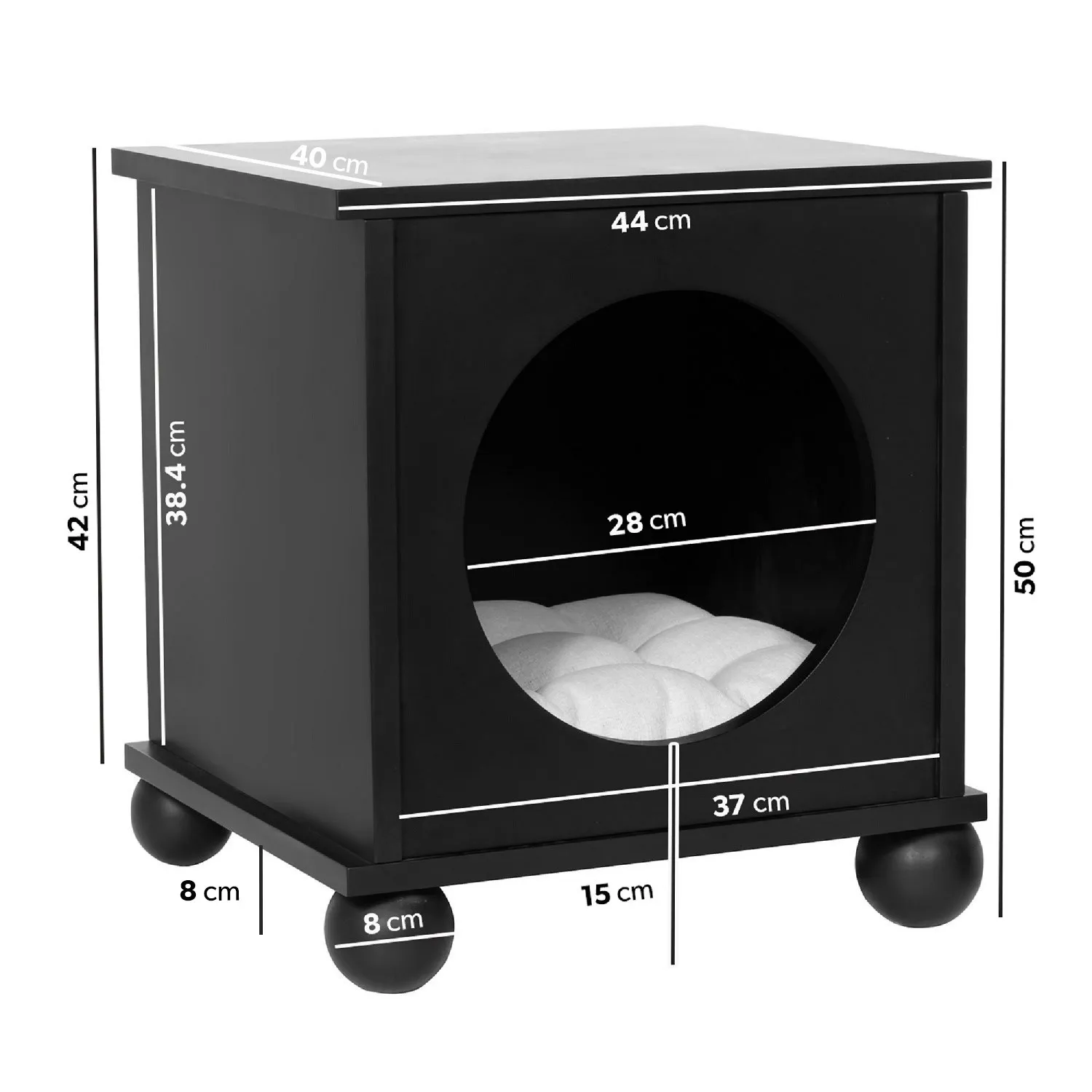 Cat House Side Table with Cushion - Black, Wood