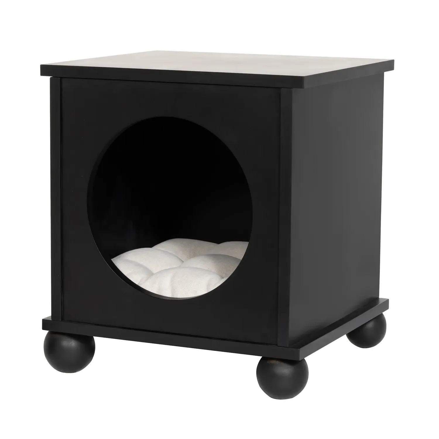 Cat House Side Table with Cushion - Black, Wood