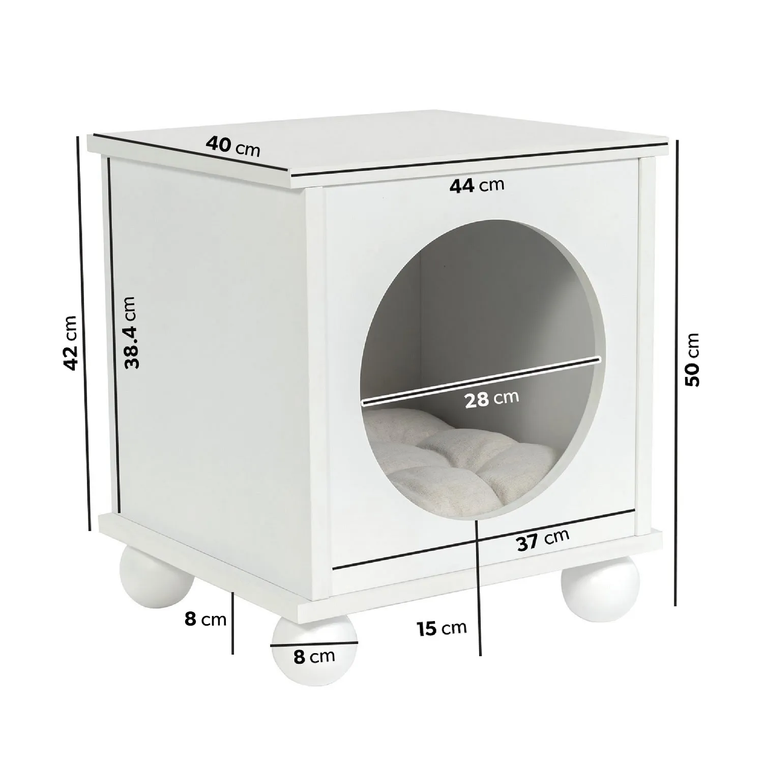 Cat House Side Table with Cushion - White, Wood