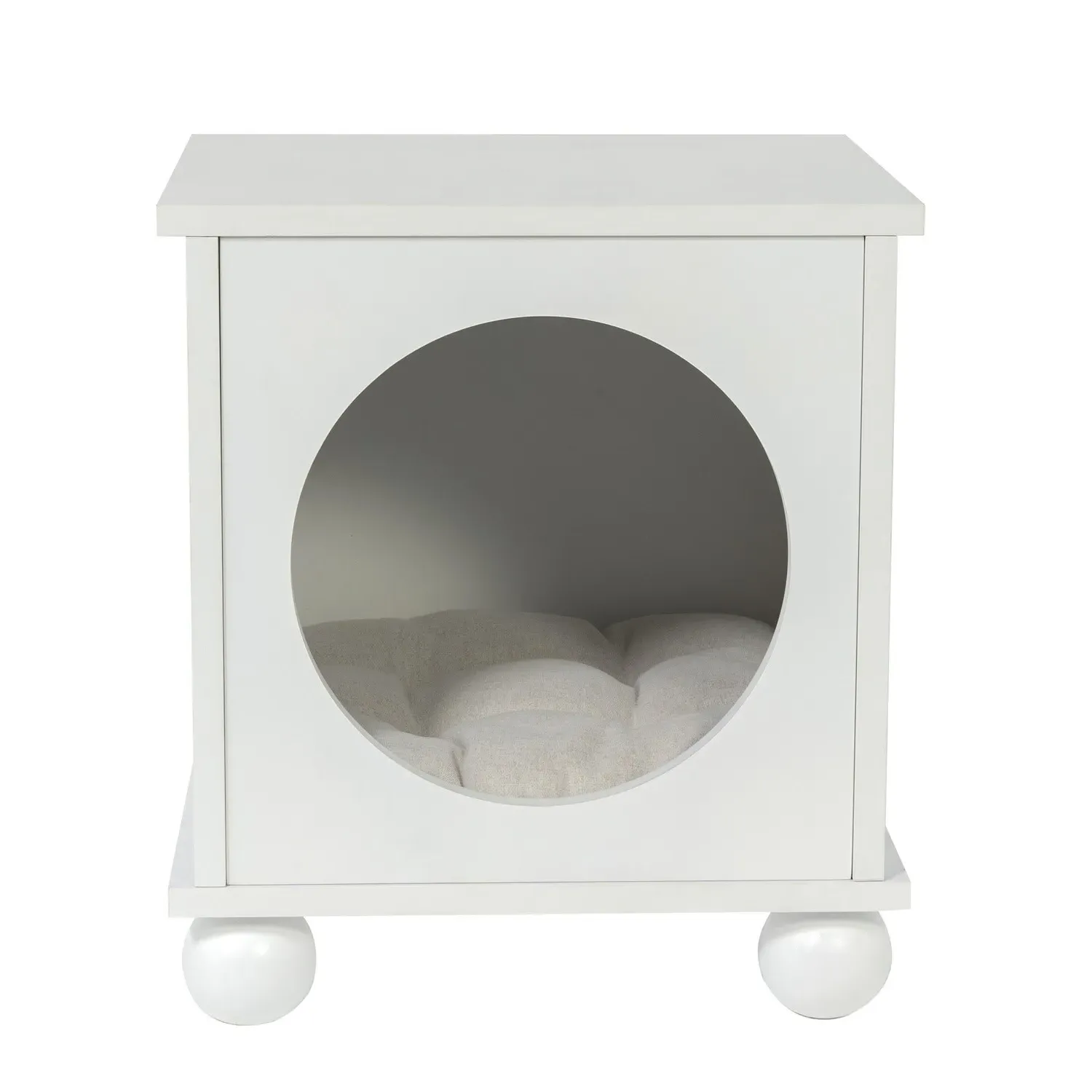 Cat House Side Table with Cushion - White, Wood